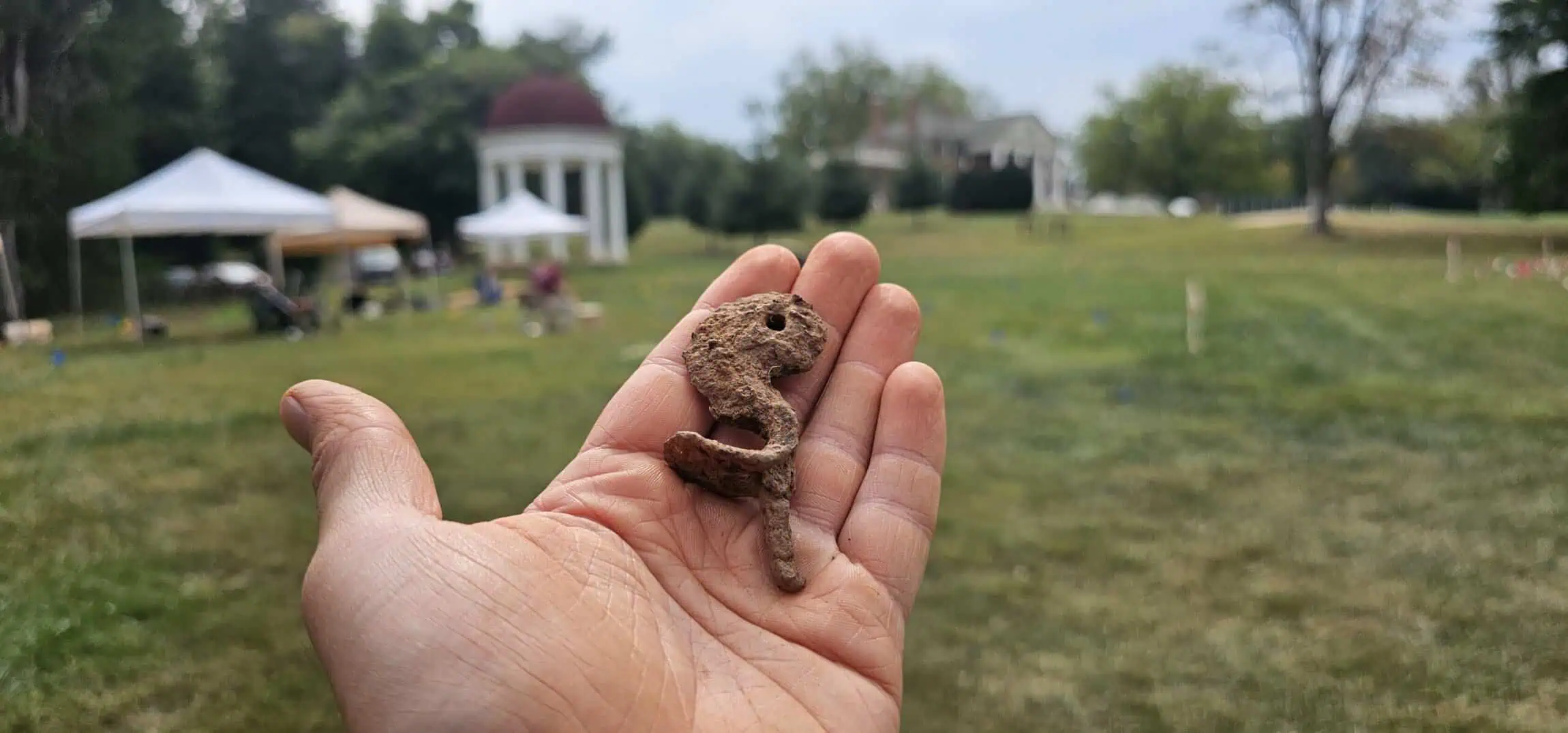 Flint lock hammer located during excavations at the blacksmith shop in 2025